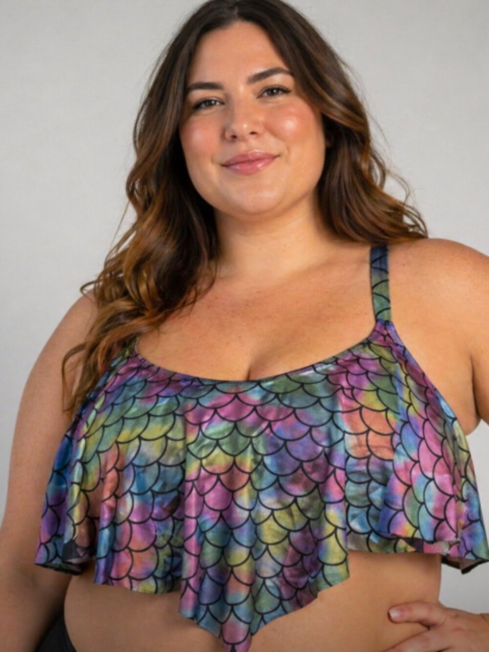 TORRID Wireless V Mermaid Flounce Bikini Top Iridescent Size 3X Summer Swim Goth